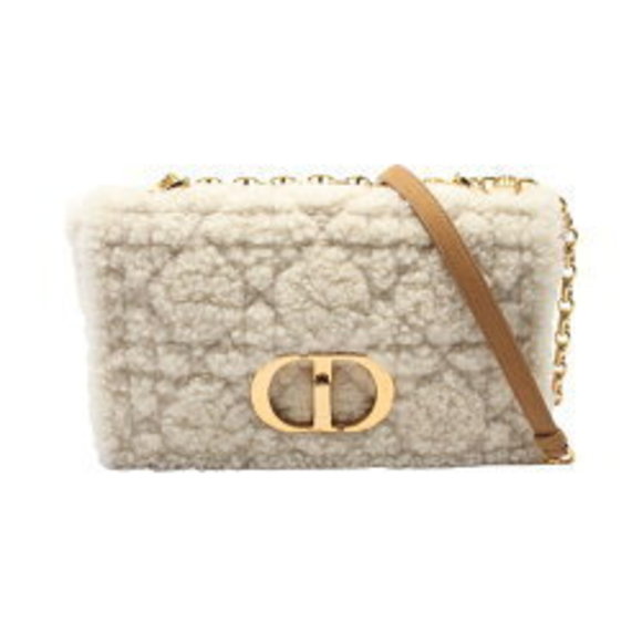 Dior CARO Sheepskin Shearling Shoulder Bag Mouton Ivory White Brown - Picture 1 of 5